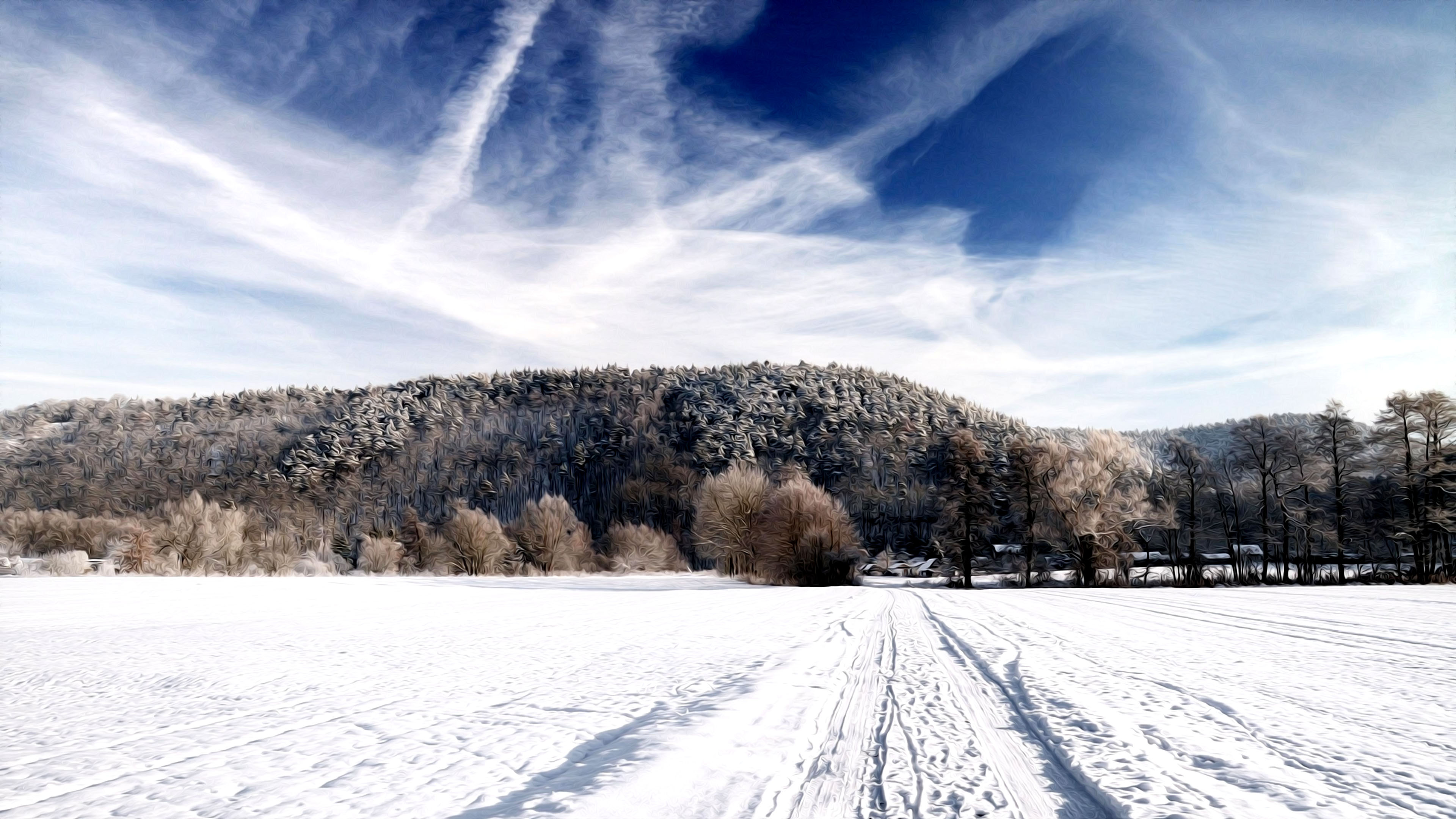 Country Landscape In The Winter - HD Wallpaper 