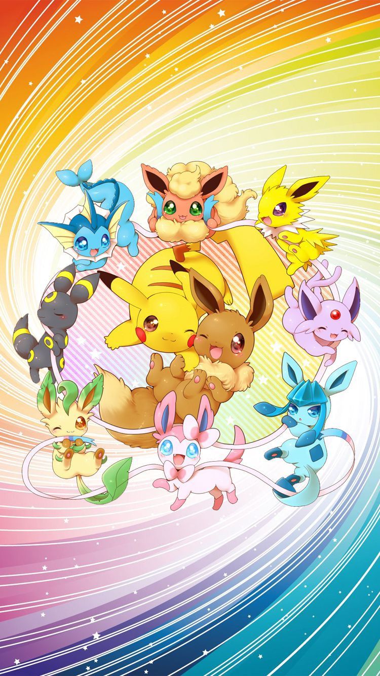 Eevee Evolutions And Pikachu - HD Wallpaper 