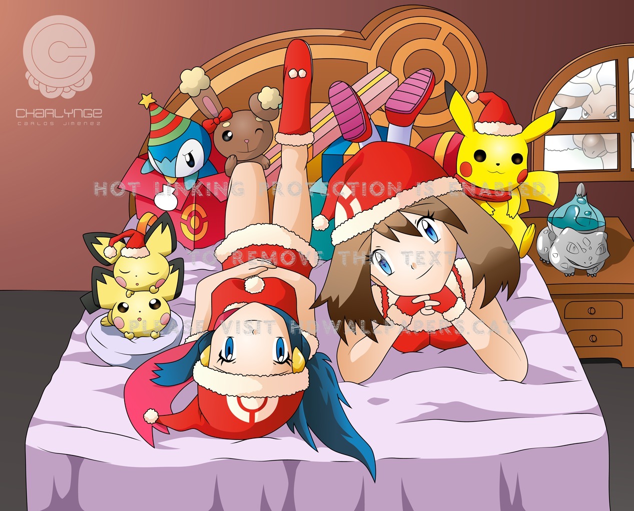 Merry Christmas Pikachu May Pokemon Pichu - Cartoon - HD Wallpaper 