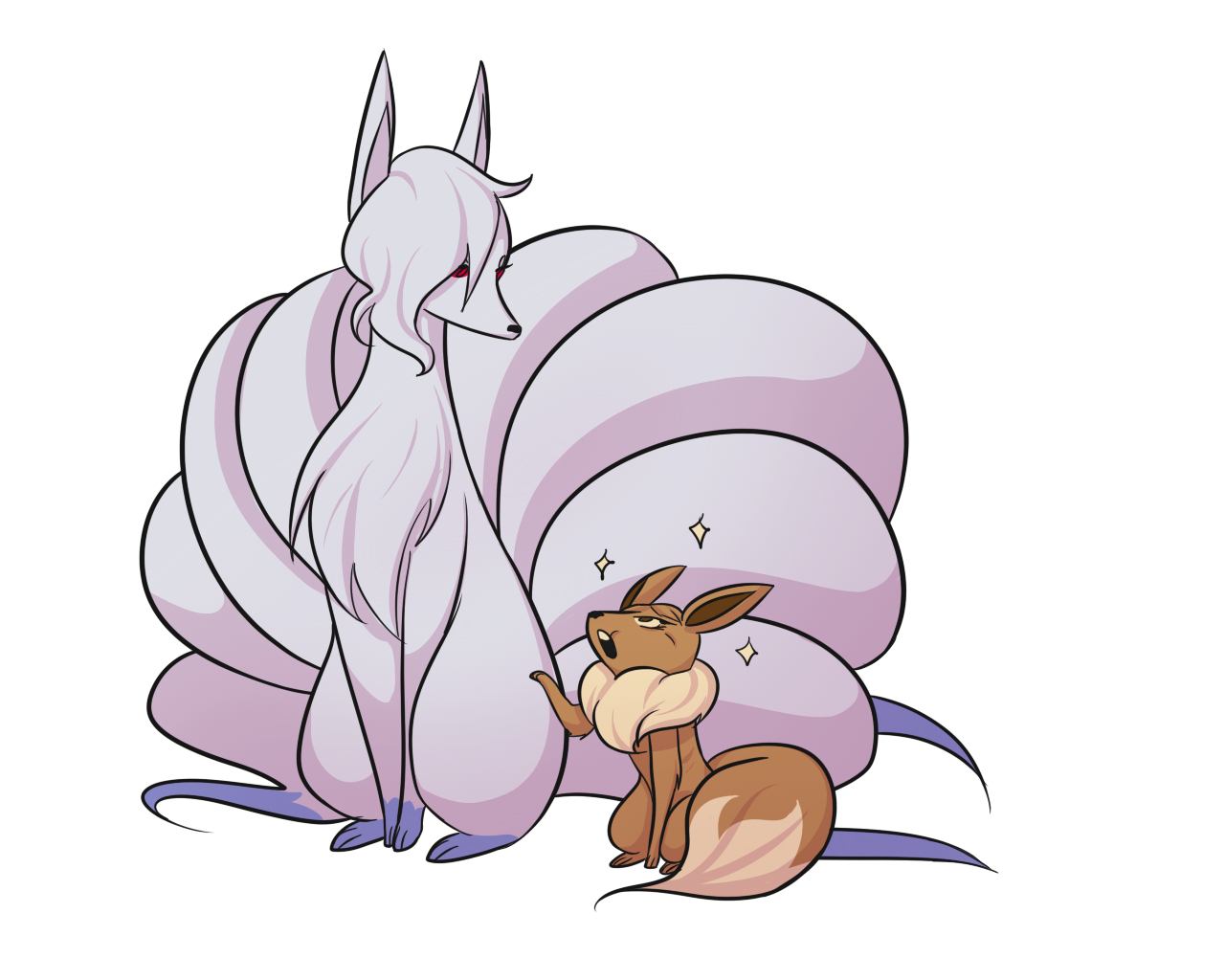Sequia The Ninetales And Cotton The Eevee - Cartoon - HD Wallpaper 