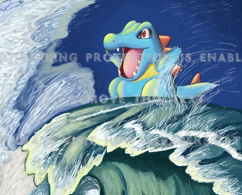 Totodile Having Fun Wave Water Pokemon Anime - Illustration - HD Wallpaper 
