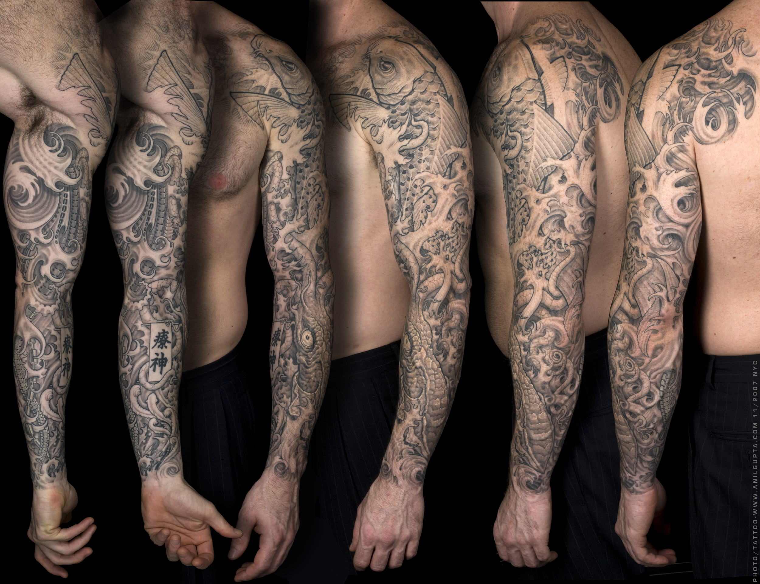 Japanese Koi Full Sleeve Tattoo - HD Wallpaper 