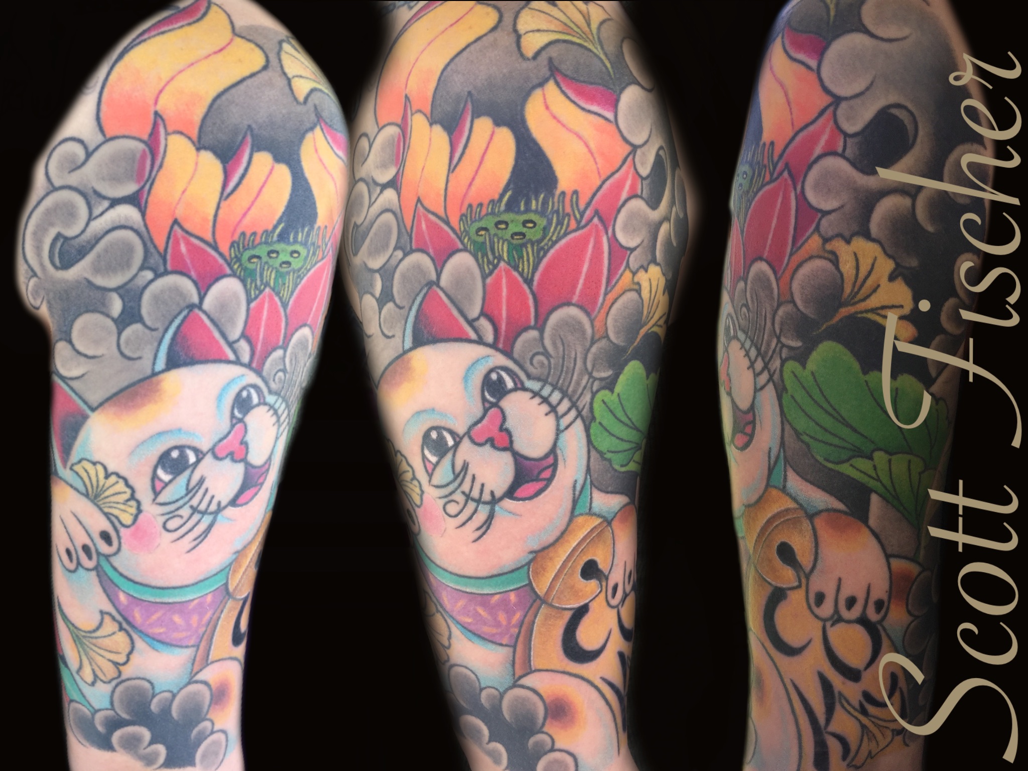 Japanese Sleeve Tattoo Cat - HD Wallpaper 