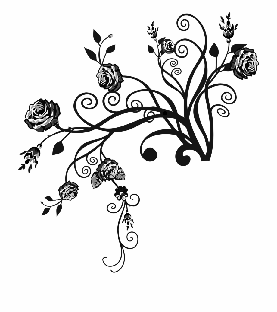 Flourish Big Image Png Rose Floral Black And - HD Wallpaper 