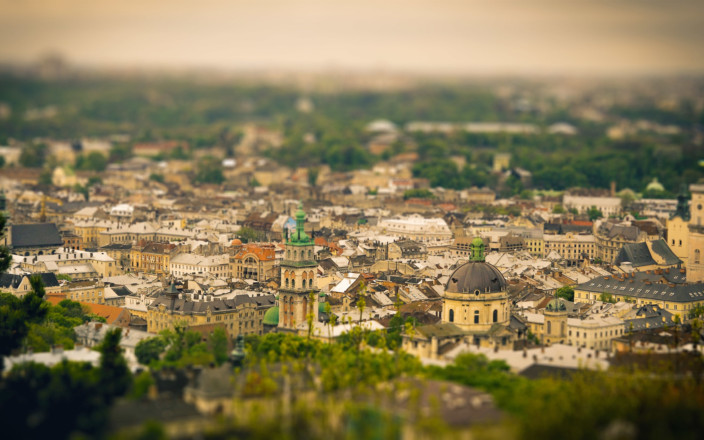 Wallpaper Ukraine, City View, Buildings, Tilt-shift - L'viv - HD Wallpaper 