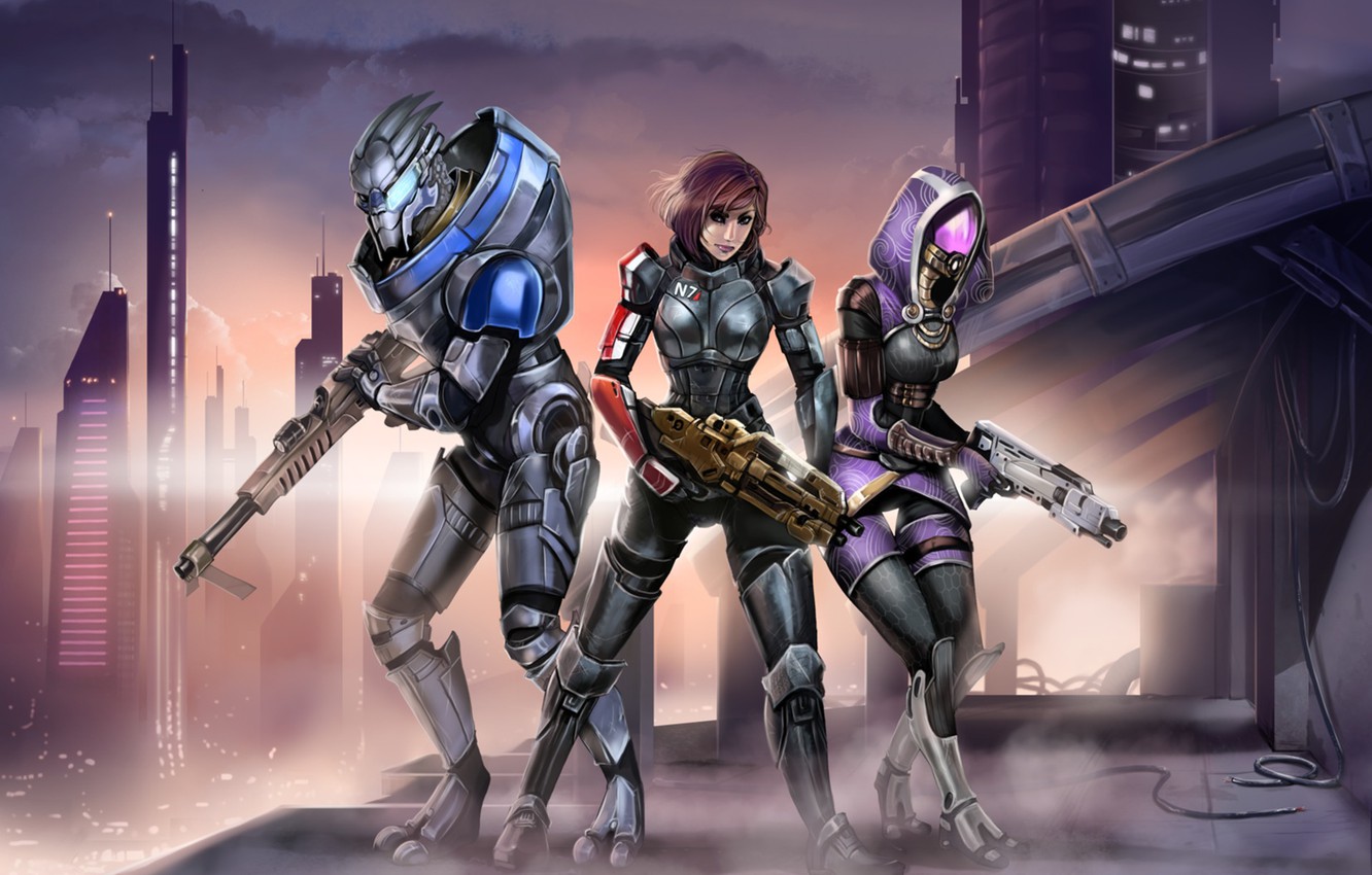 Photo Wallpaper Mass Effect, Shepard, Garrus Vakarian, - Garrus Tali Shepard - HD Wallpaper 