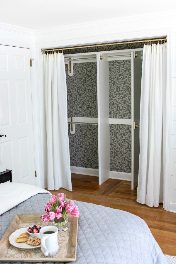 Closet Transformed From A Double Door Closet With Center - Curtain Closet Doors Ideas - HD Wallpaper 