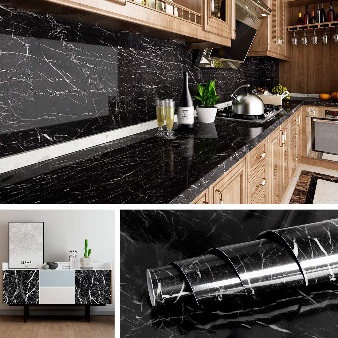 Black Marble Wallpaper For Kitchen - HD Wallpaper 