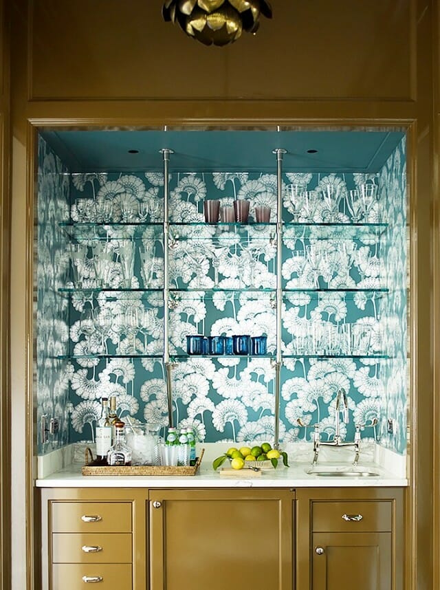 Wallpaper Design Ideas Background Shelving - Behind Bar With Glass Shelves - HD Wallpaper 