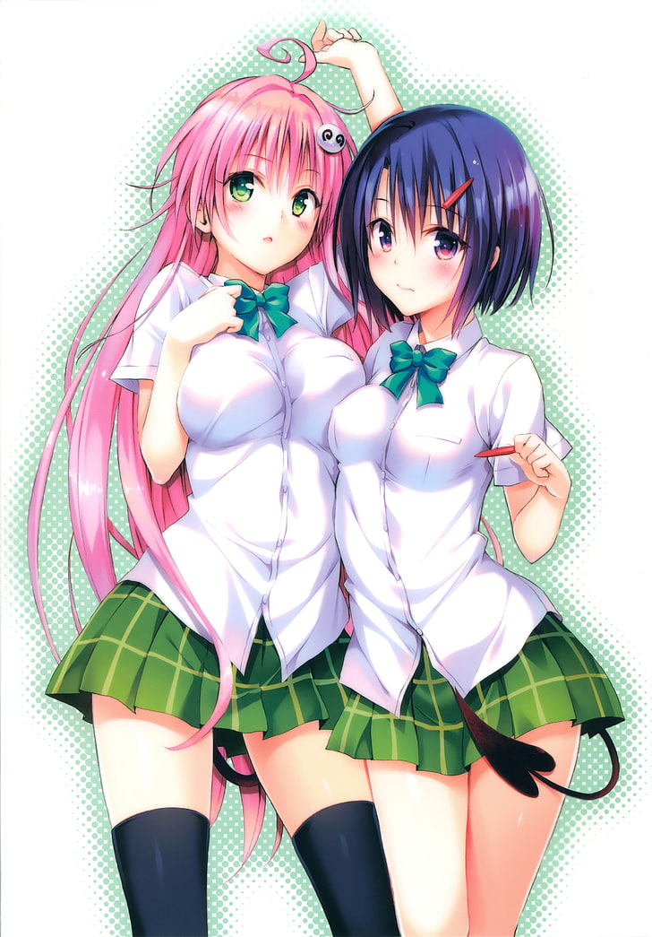 Anime, Anime Girls, Pink Hair, Blue Hair, To Love-ru, - Anime Girl With Big Boobs And Uniform - HD Wallpaper 