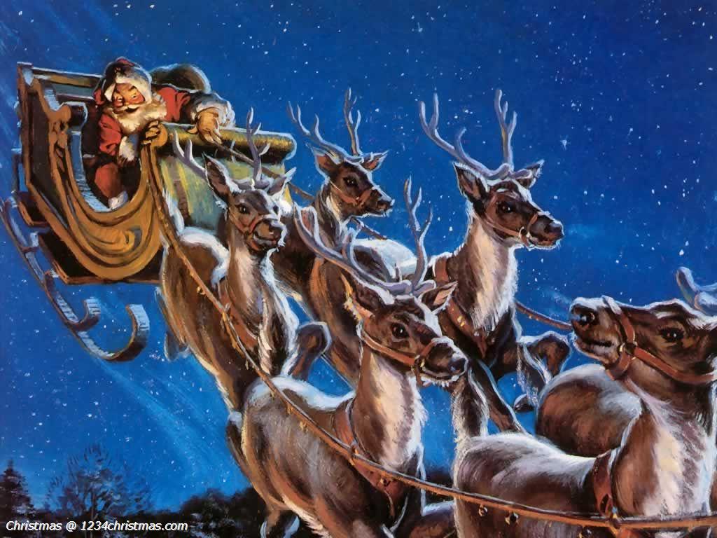 Santa Claus Reindeer Wallpaper - Santa Claus Reindeer Rudolph - HD Wallpaper 