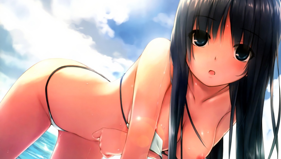 Sea, Girl, Art, Chest, Coffee-kizoku, Swimsuit Desktop - Anime Girl In  Bikini - 970x550 Wallpaper 