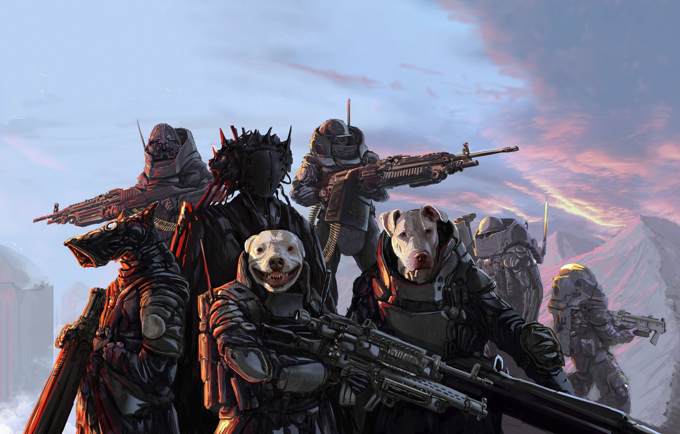 Photo Wallpaper Dogs, Illustration, Hunters, Characters, - Hunters Party Fantasy - HD Wallpaper 