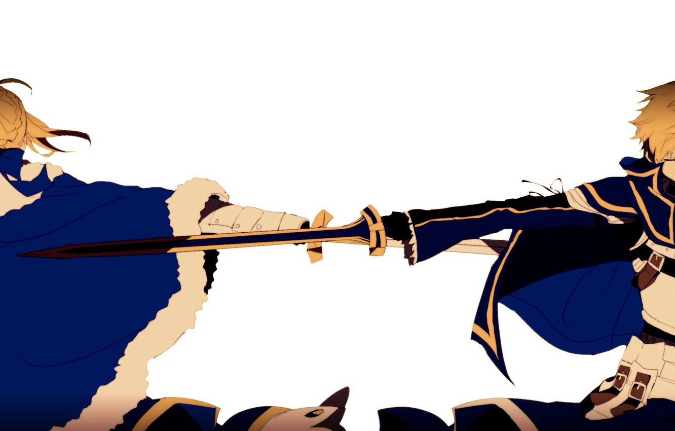 Photo Wallpaper Girl, Sword, Guy, Knights, The Saber, - Excalibur Fate Stay Night - HD Wallpaper 