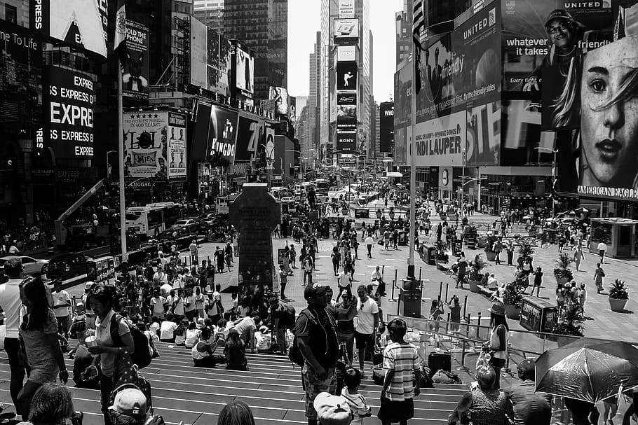 City, New York, Skyscraper, Time Square, Architecture, - Crowd - HD Wallpaper 