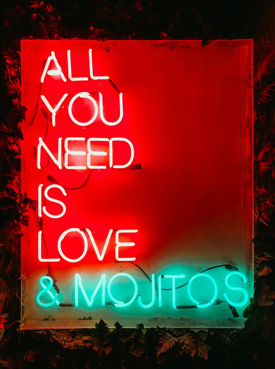 Red And Green All You Need Is Love And Mojitos Neon - All You Need Is Love Neon - HD Wallpaper 