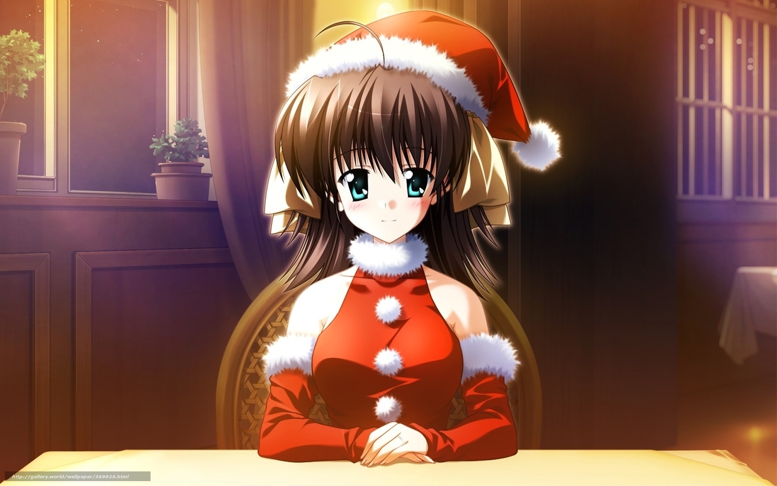 Download Wallpaper Anime, Girl, New Year, Green Eyes - Anime Christmas Girl Green Eyes - HD Wallpaper 