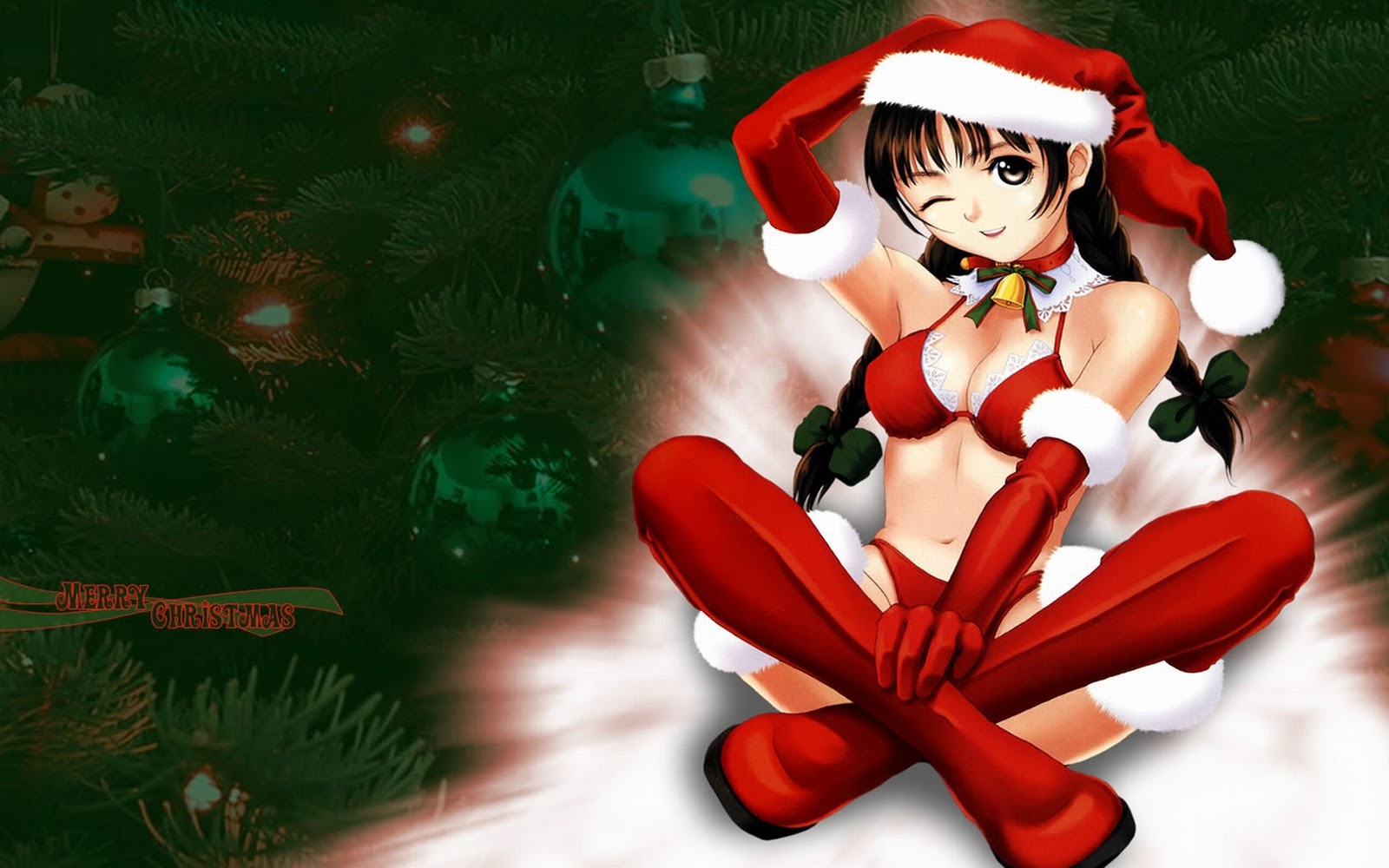Anime Christmas Girls 11 Desktop Background - Sexy Anime Christmas Wallpaper Hd - HD Wallpaper 