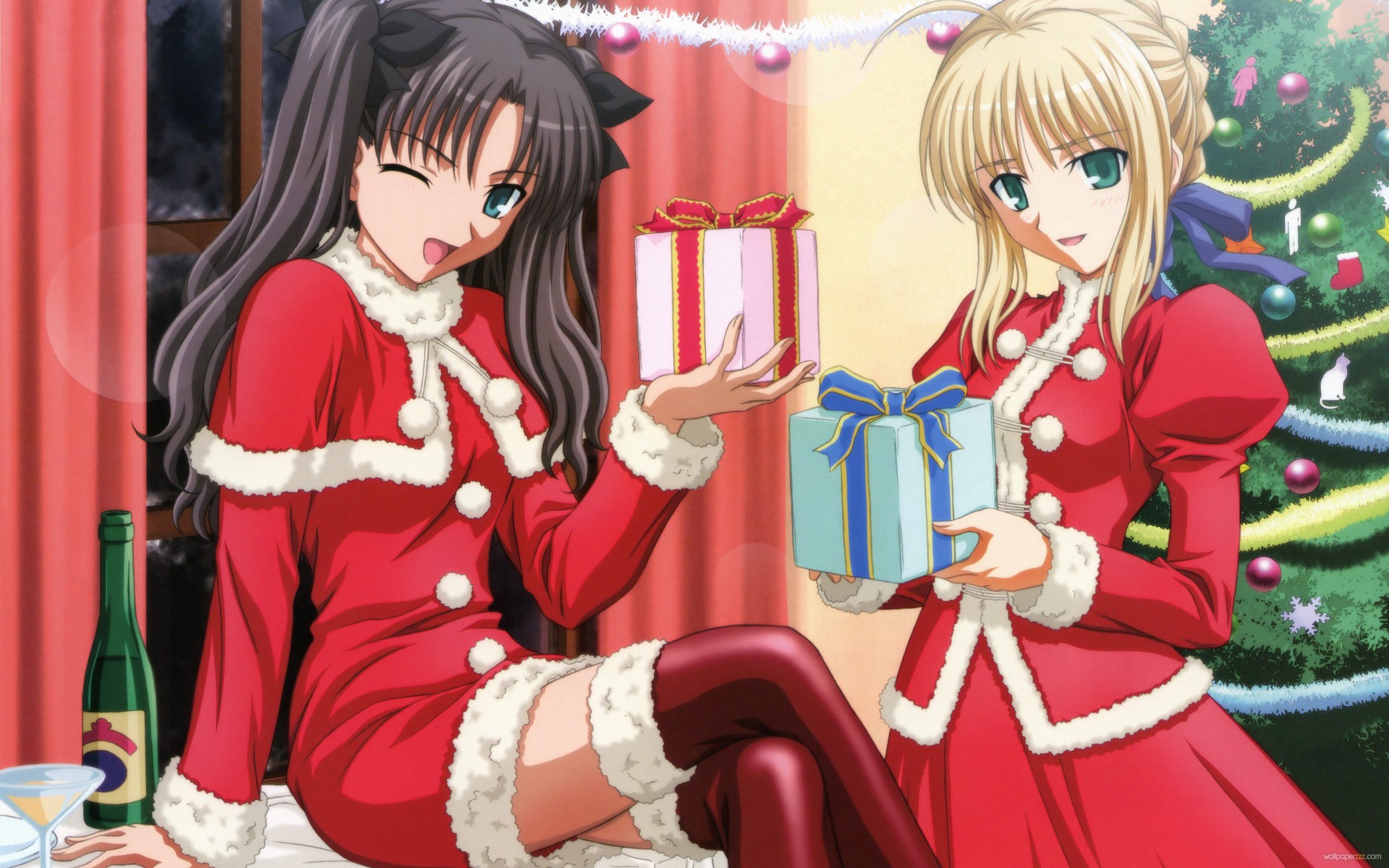 Animated Christmas Girls Wallpapers - Fate Stay Night Christmas - HD Wallpaper 
