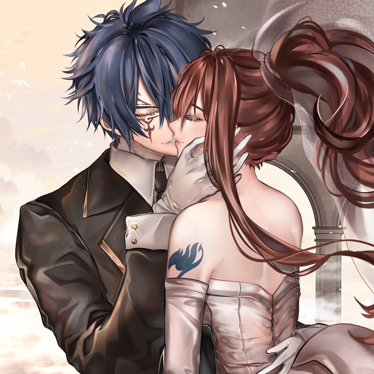 Love Anime Couples Kiss - HD Wallpaper 