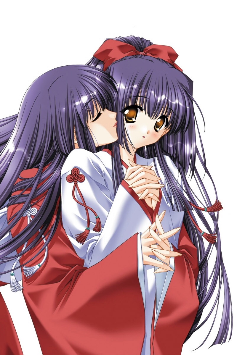Wallpaper Anime, Girl, Couple, Kimonos, Kiss, Hair - Kiss Anime Girl Couple - HD Wallpaper 