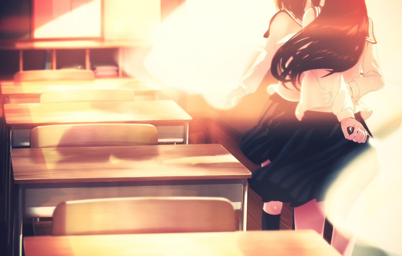 Photo Wallpaper Girls, Kiss, Form, Anime, Girls, Art, - HD Wallpaper 