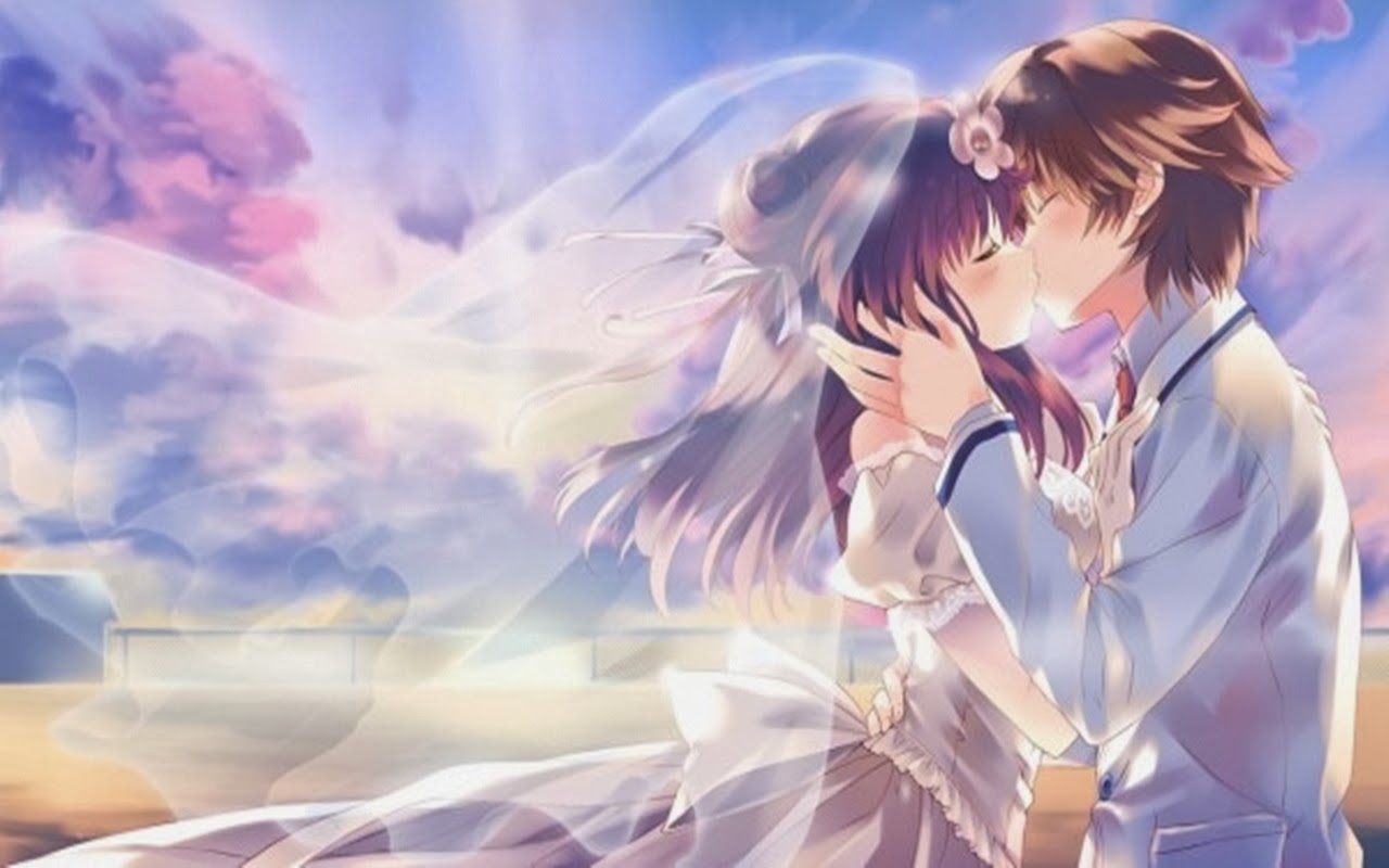Anime Wedding Couple Kiss Image - Cute Anime Wedding - 1280x800 Wallpaper -  