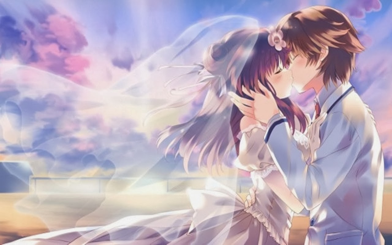 Anime Wedding Couple Kiss Image - Cute Anime Wedding - HD Wallpaper 