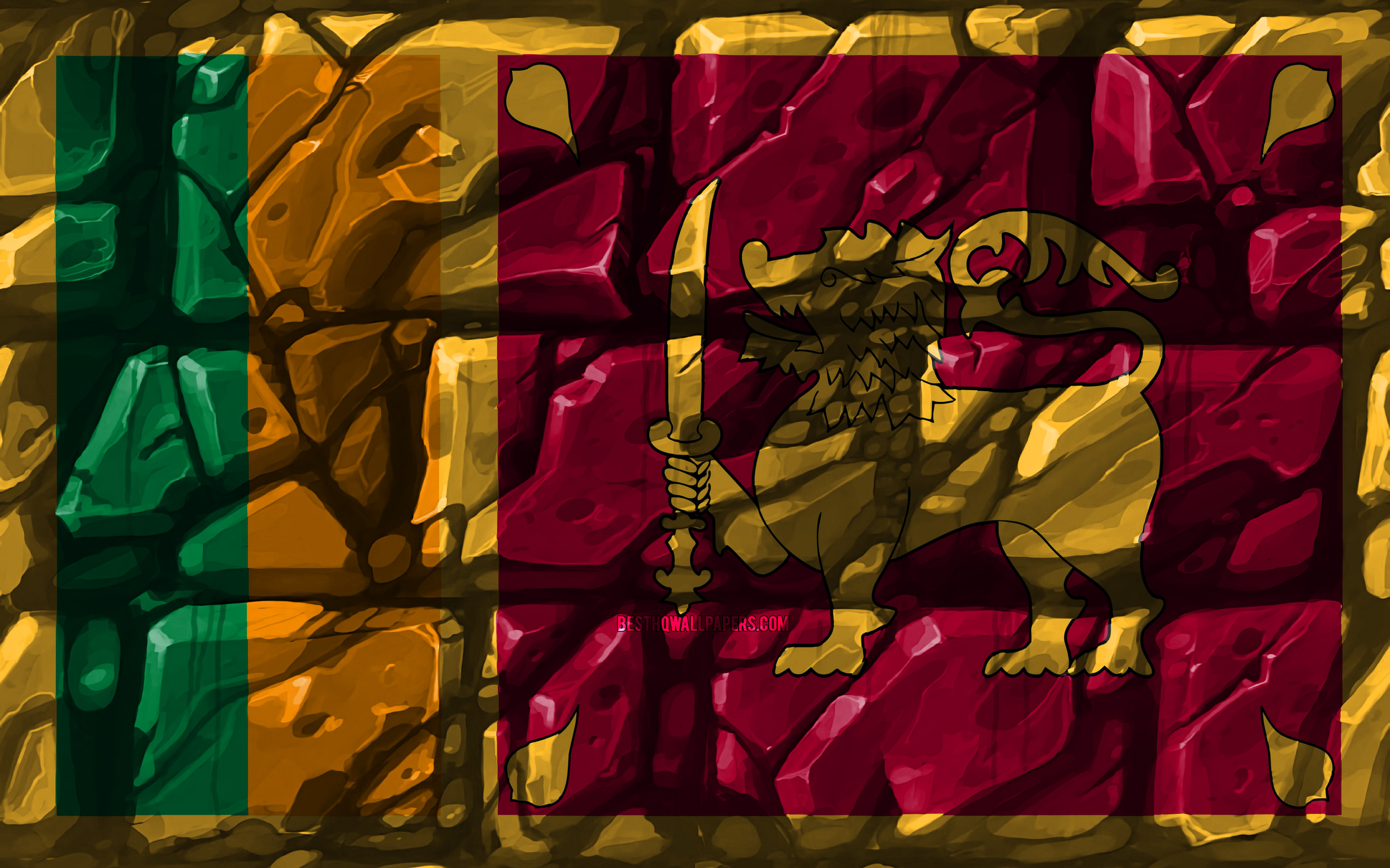 Sri Lankan Flag, Brickwall, 4k, Asian Countries, National - 3d Wall Art Sri Lanka - HD Wallpaper 
