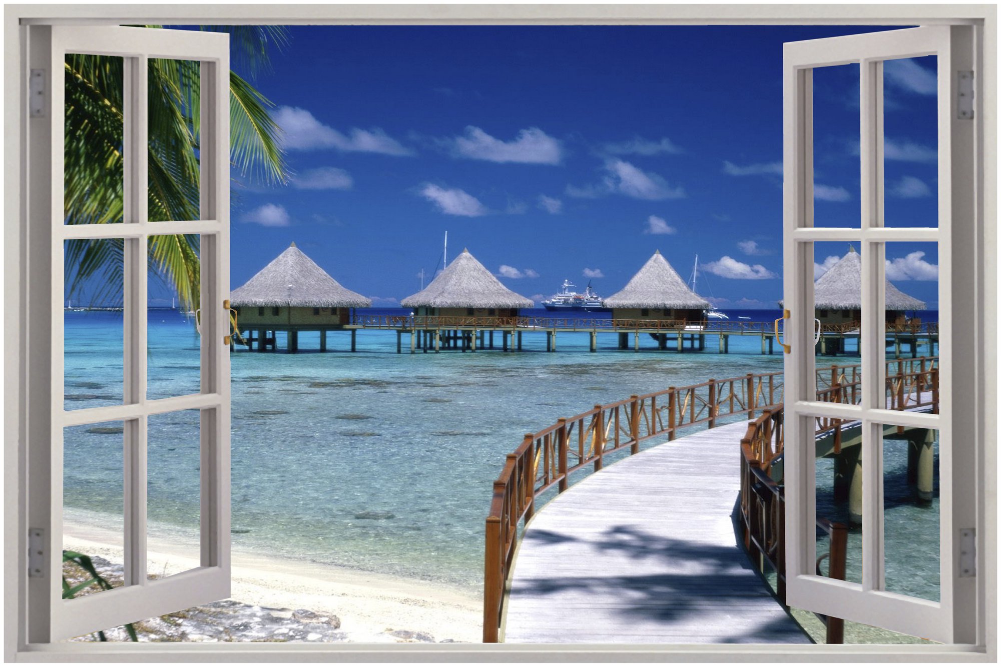 Window Exotic Beach View Wall Stickers Film Mural Art - Window View Of Beach - HD Wallpaper 