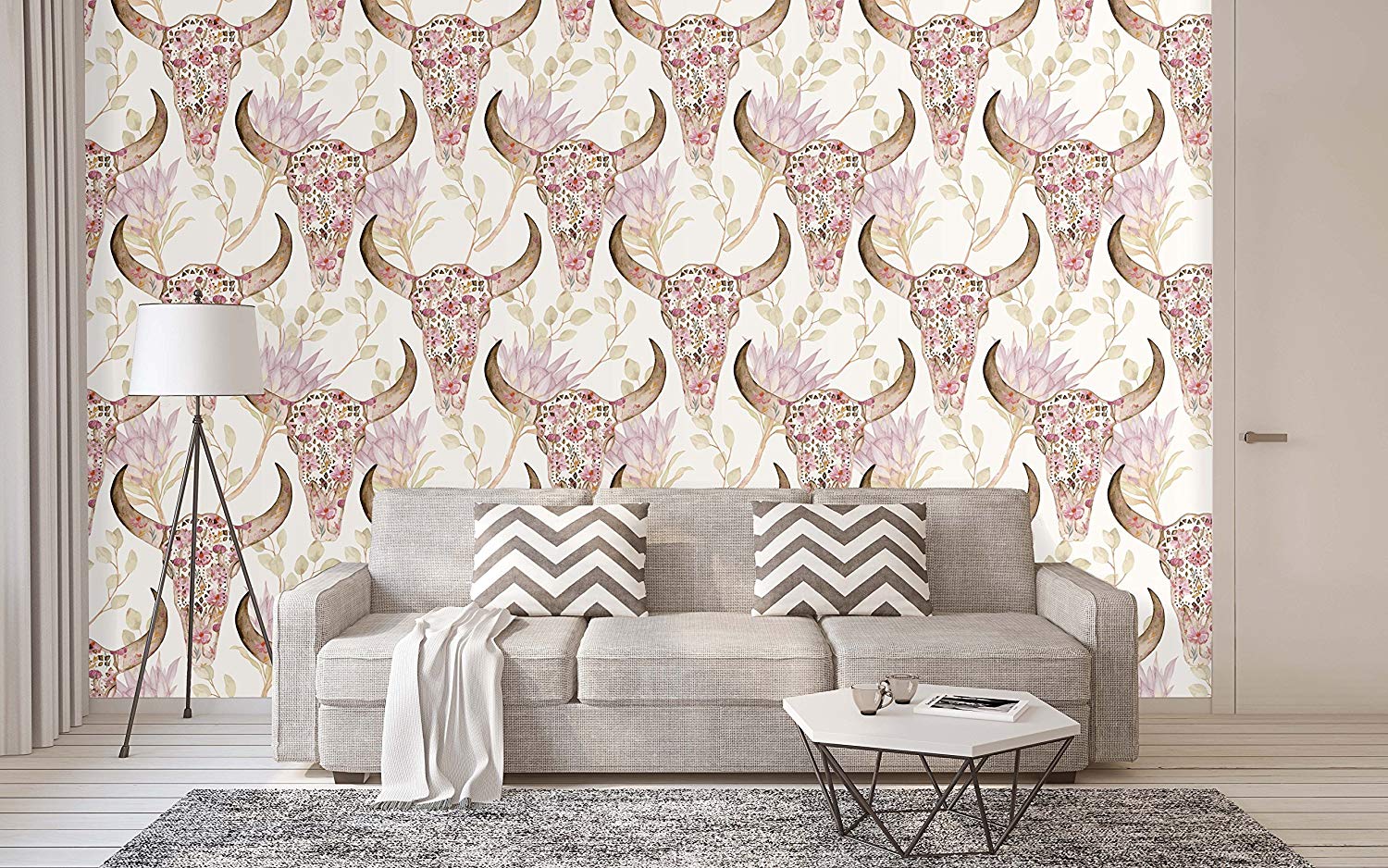 Peel And Stick Removable Wallpaper Floral Watercolor - Two Framed Pictures Above Couch - HD Wallpaper 