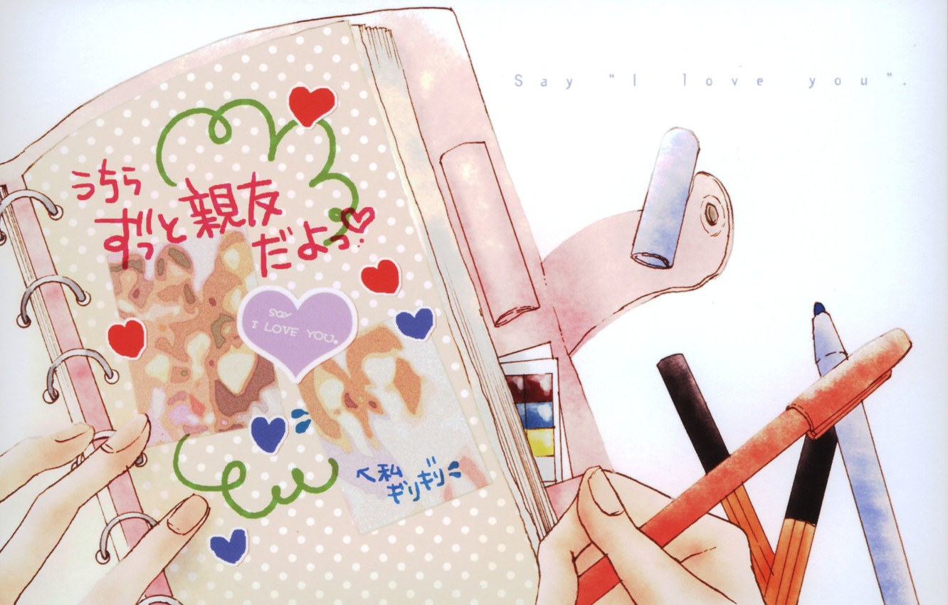 Photo Wallpaper Characters, Hearts, Notepad, Fingers, - Illustration - HD Wallpaper 