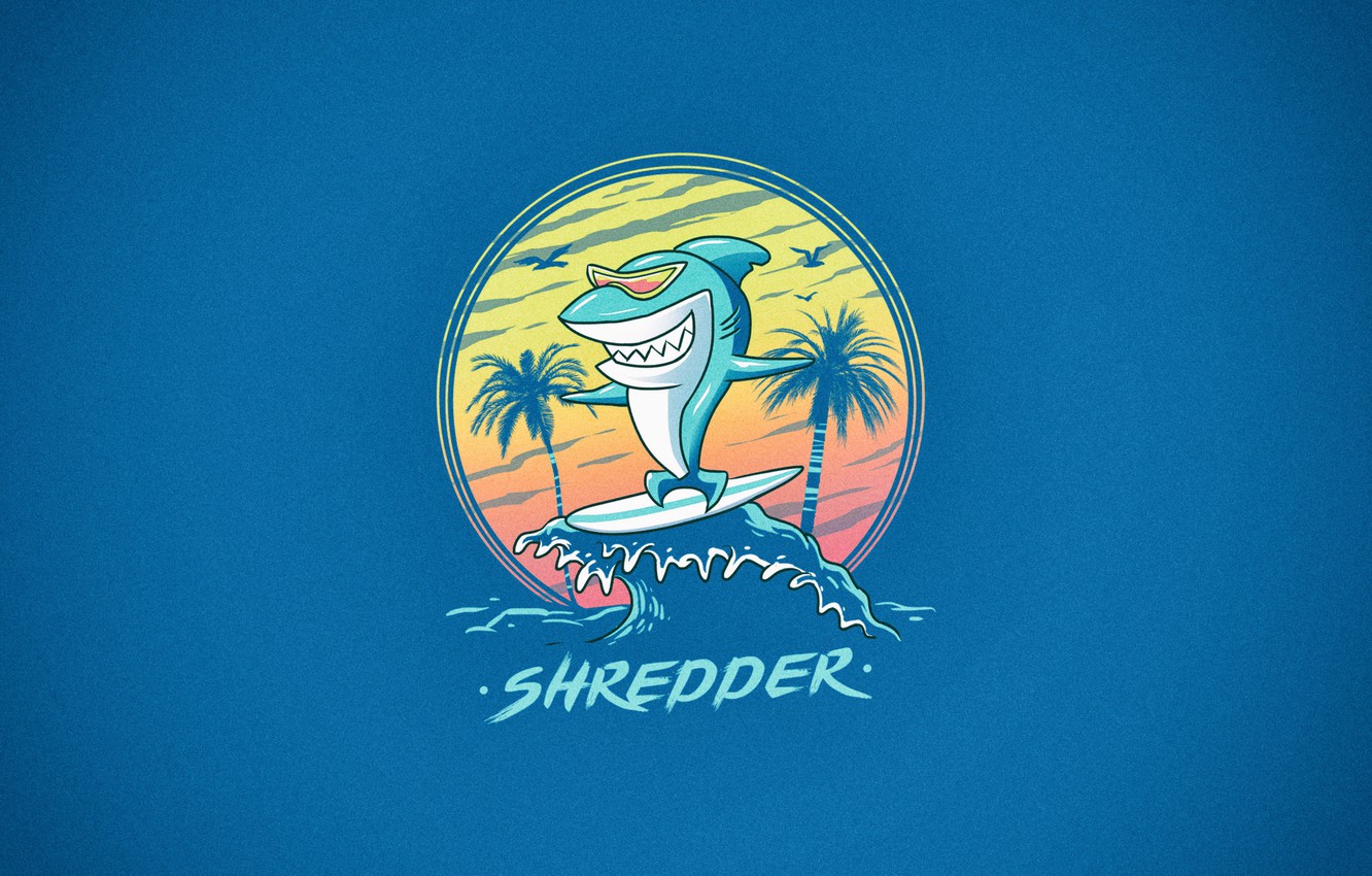 Photo Wallpaper Minimalism, Figure, Shark, Shark, Surfing, - Great White Shark - HD Wallpaper 