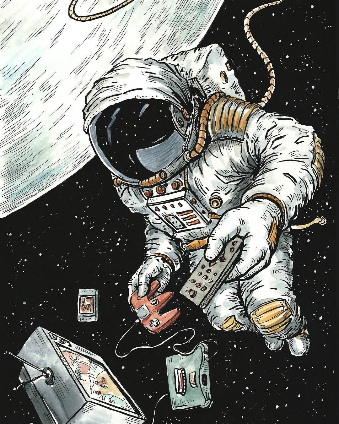 Astronauts In Space Drawing - HD Wallpaper 