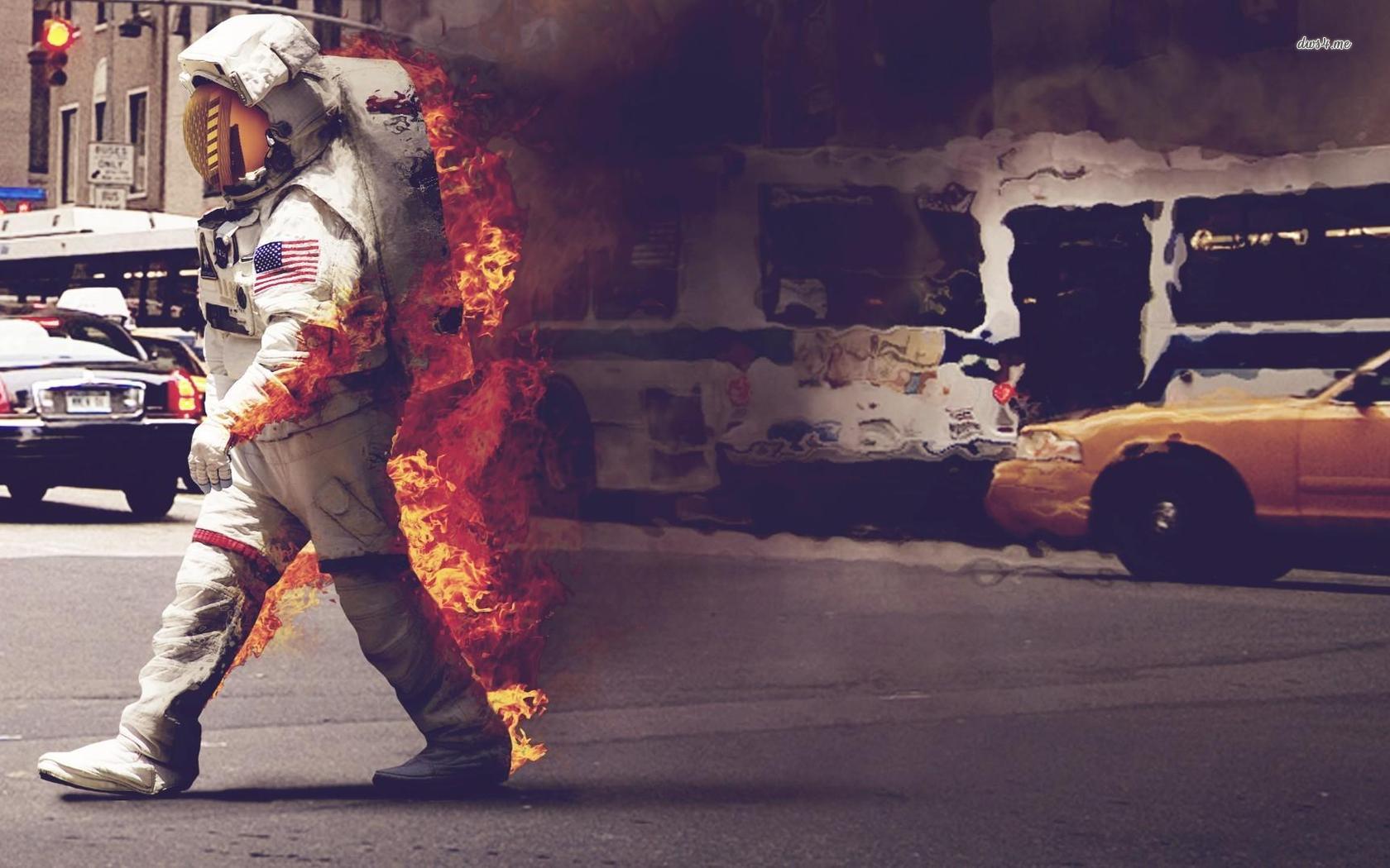 Astronaut On Fire - HD Wallpaper 