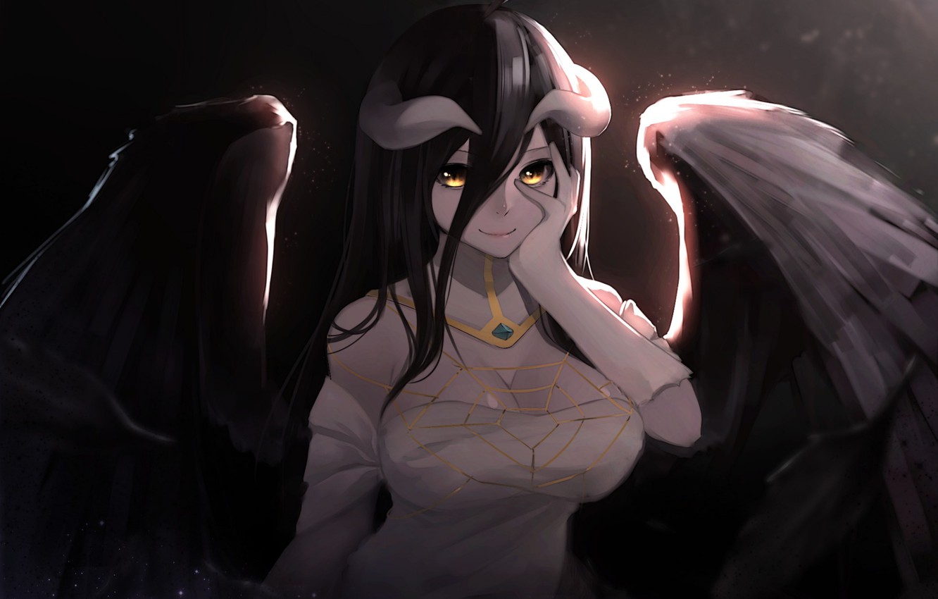 Photo Wallpaper Girl, Smile, Wings, Web, Anime, Art, - Overlord Albedo Wallpaper Cute - HD Wallpaper 