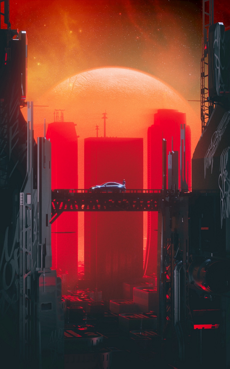 Wallpaper City, Car, Bridge, Futurism, Cyberpunk, Sci-fi - Sci Fi Iphone - HD Wallpaper 