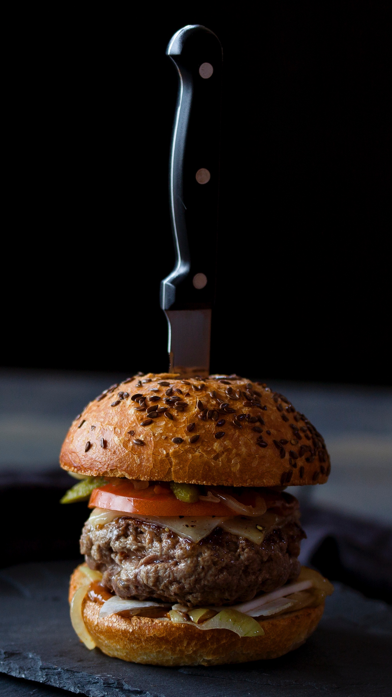 Wallpaper Burger, Hamburger, Buns, Meat, Knife - Бургер Обои - HD Wallpaper 