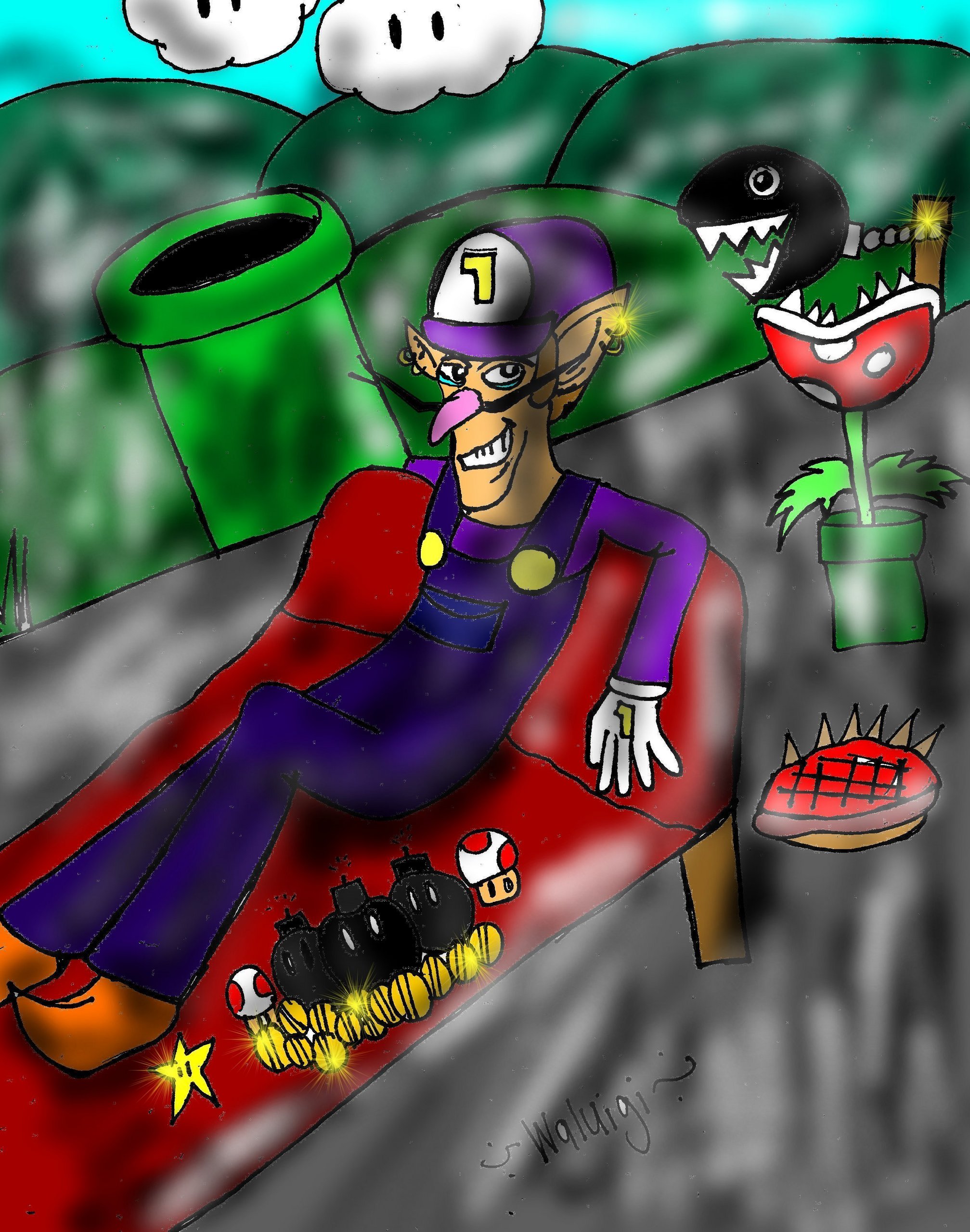 Shadamymephonic Waluigi Art - Cartoon - HD Wallpaper 