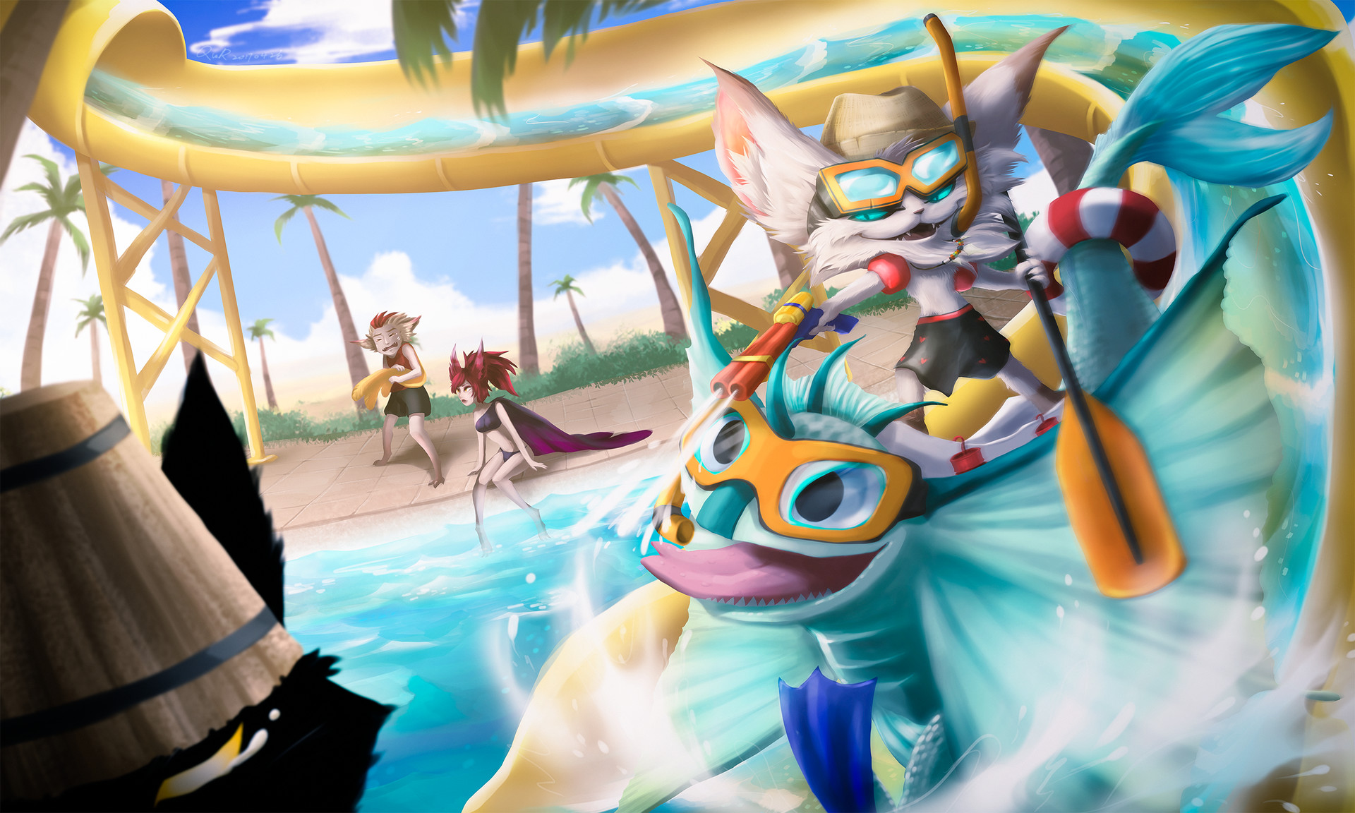 Pool Party Xayah Rakan - HD Wallpaper 