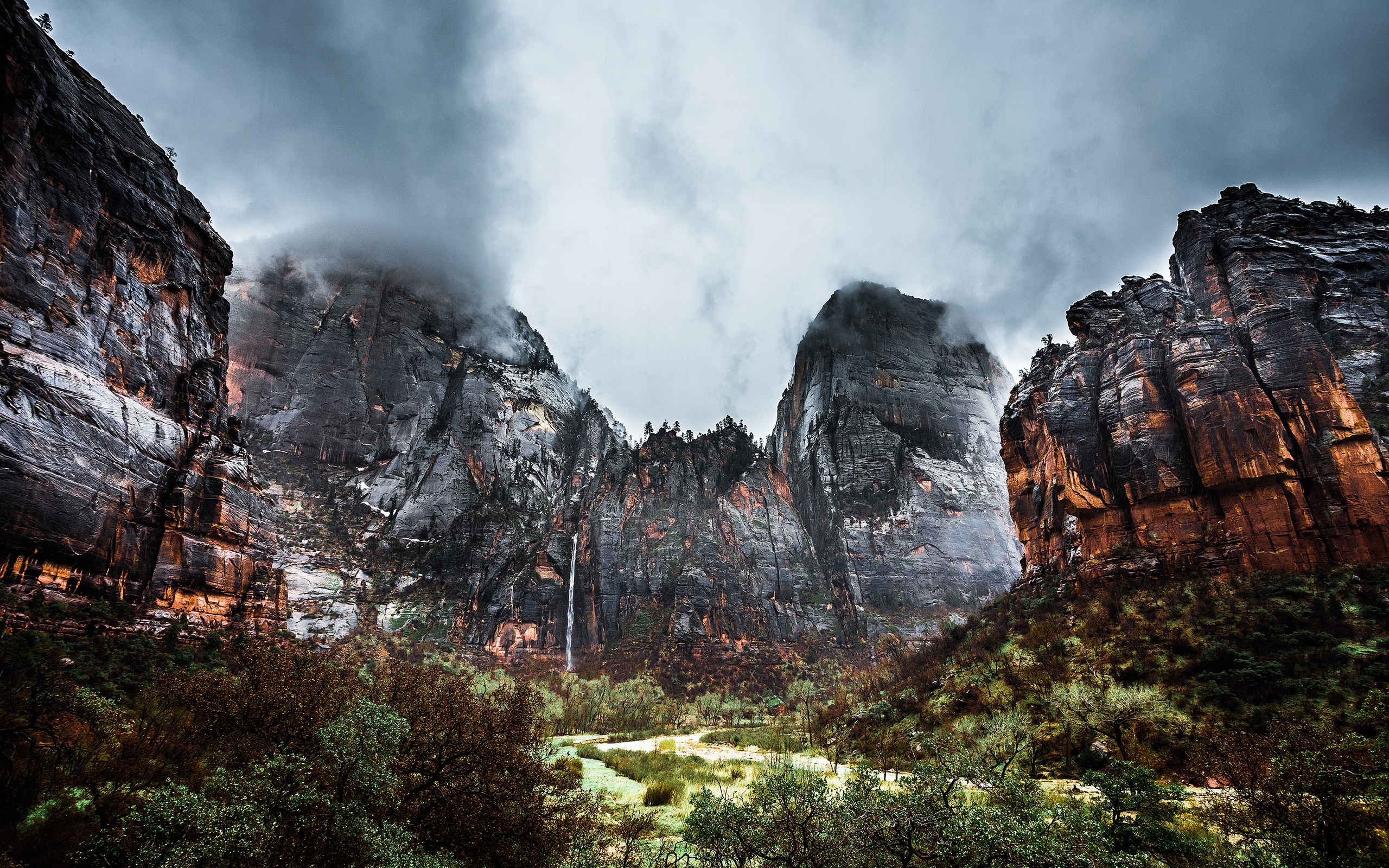 Zion Waterfall After The Storm - HD Wallpaper 