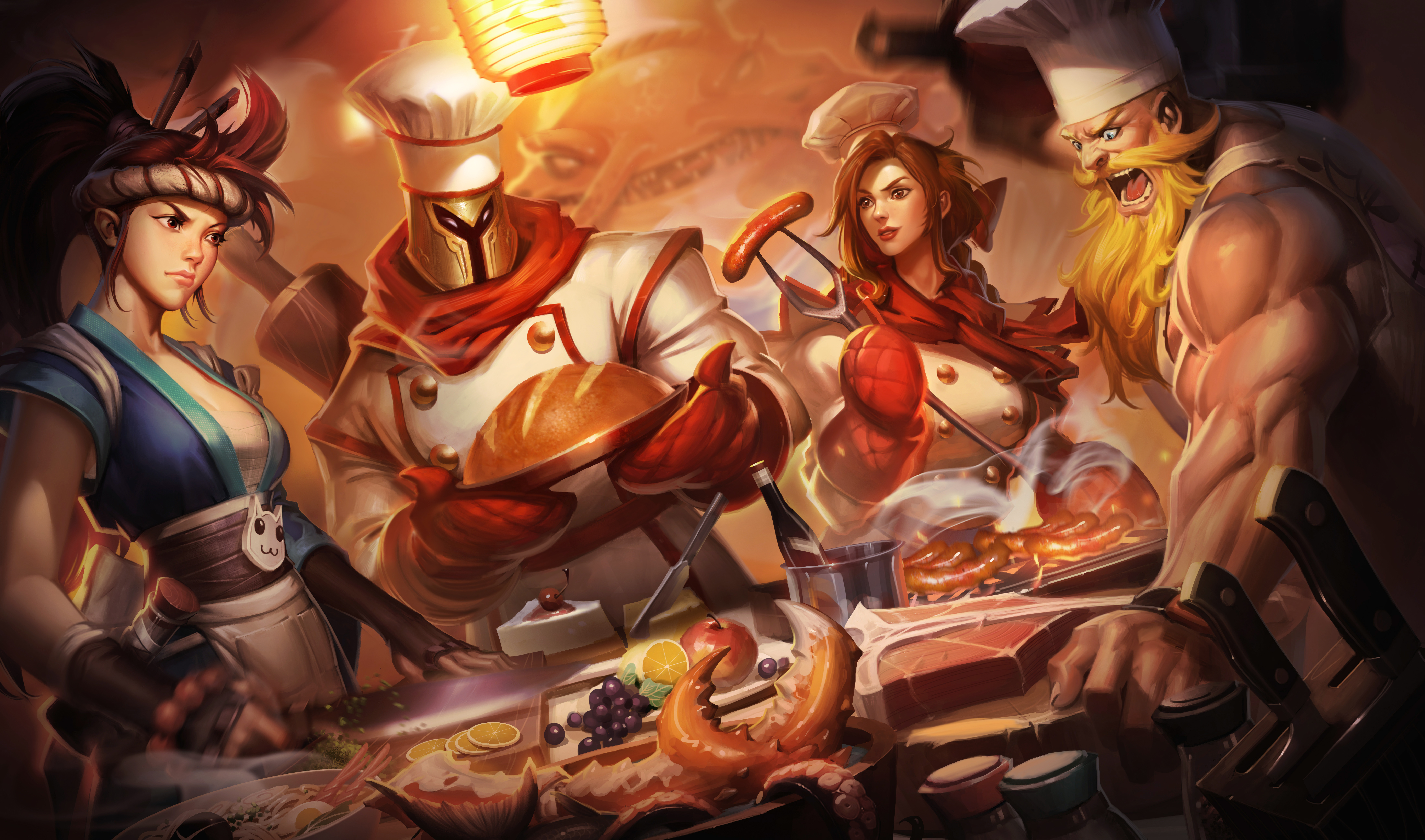 Baker Pantheon, Sashimi Akali, Barbecue Leona & Butcher - Sashimi Akali Splash - HD Wallpaper 