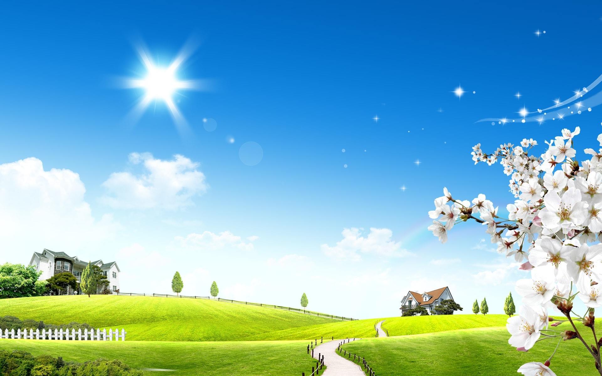 Bright Sunny Days , Sunny Skies Images , Sunny Day - Santa Banta Nature Wallpapers In 3d - HD Wallpaper 