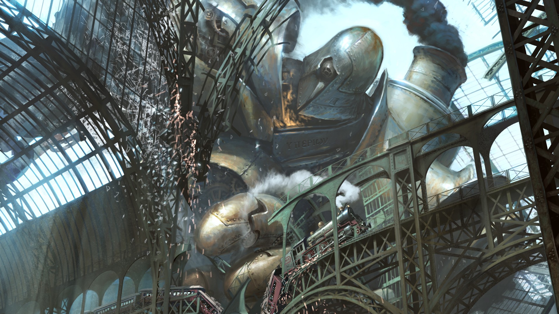 Steampunk Wallpaper Wallpapers Browse - Giant Robot Destroying City - HD Wallpaper 