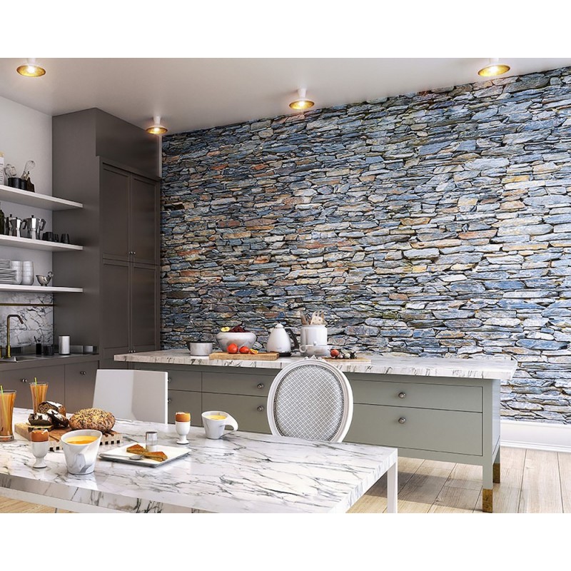 Ohpopsi Wallpaper Mural-slate Wall - Grey Slate Wallpaper In Kitchen - HD Wallpaper 