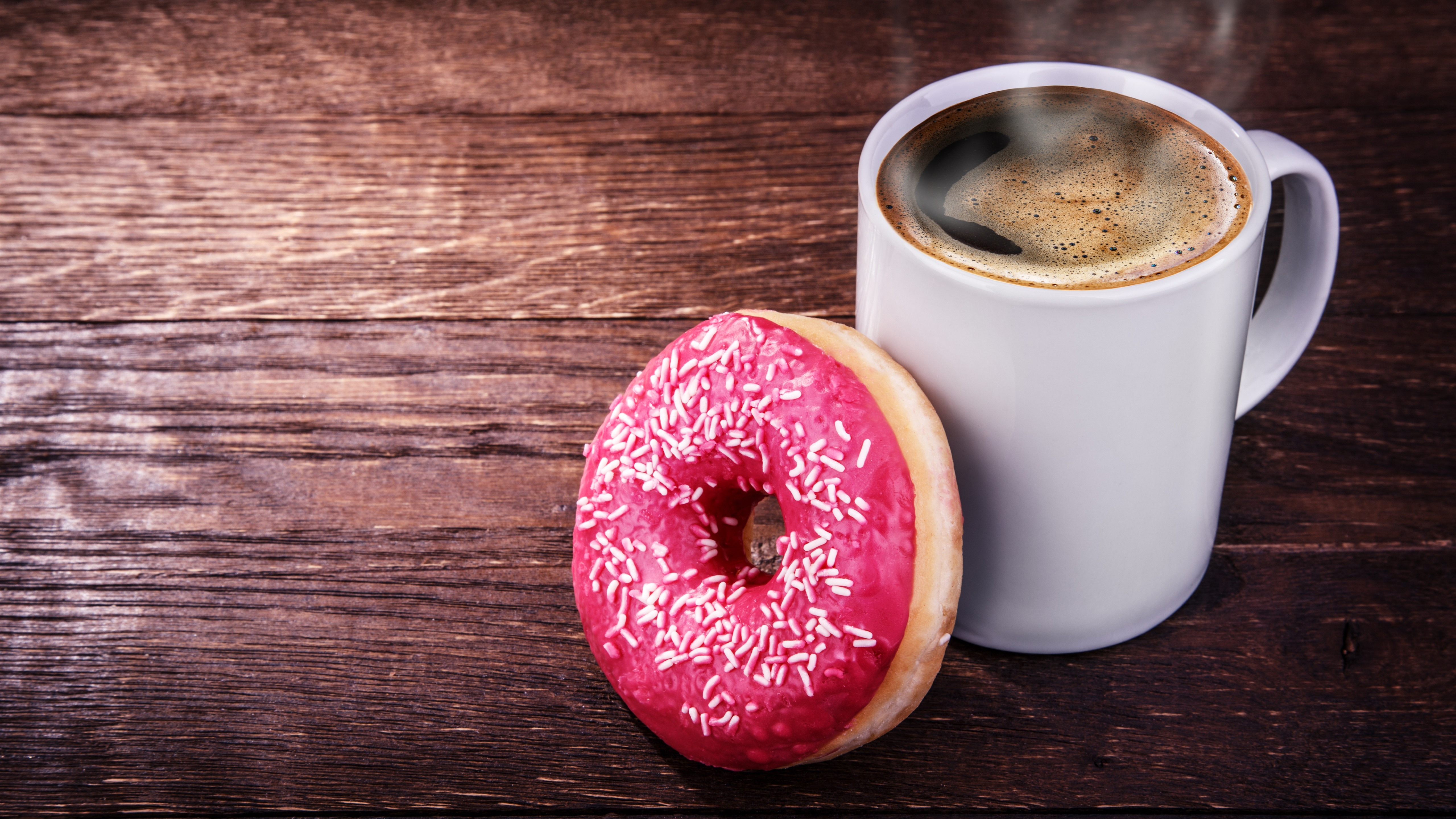 Wallpaper One Cup Of Coffee And Donut - Coffee And Donuts Background - HD Wallpaper 