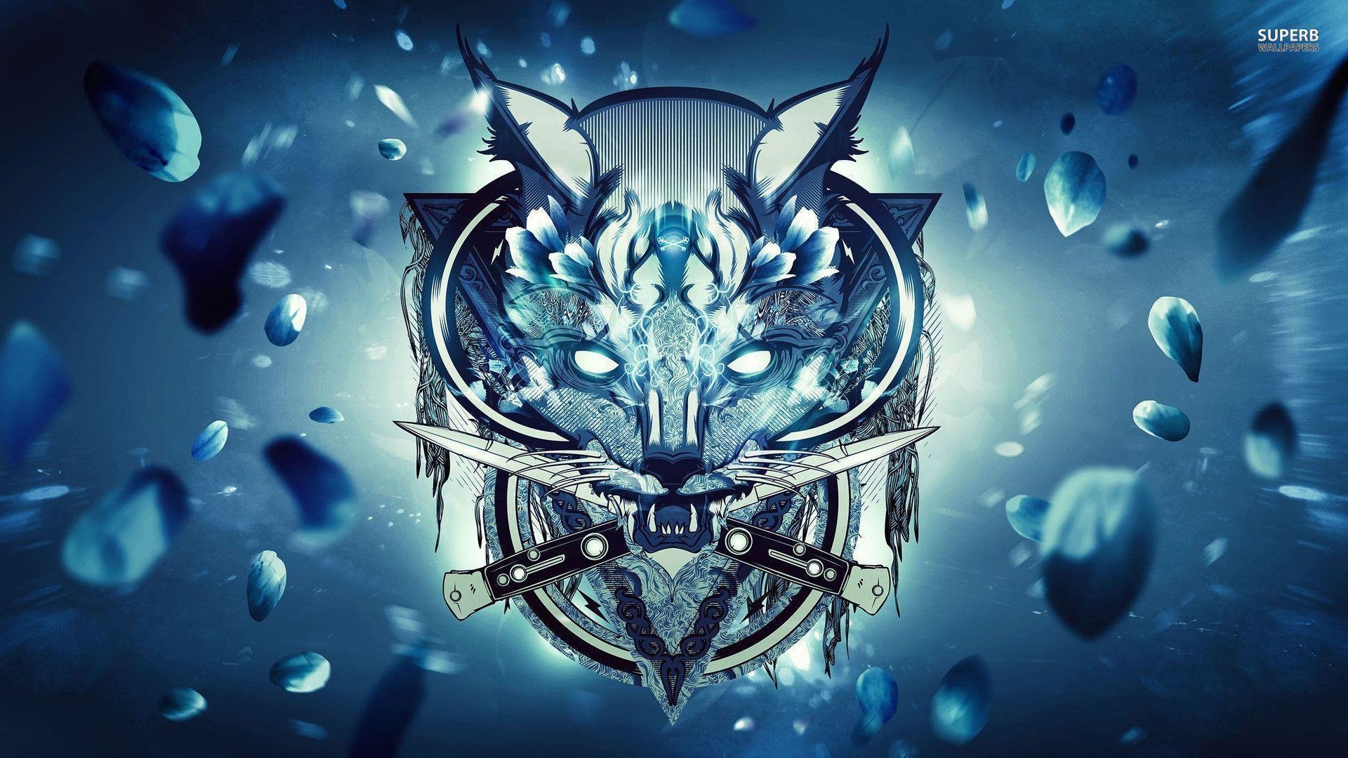 Wolf With Knives Wallpaper - Wolf Art - HD Wallpaper 