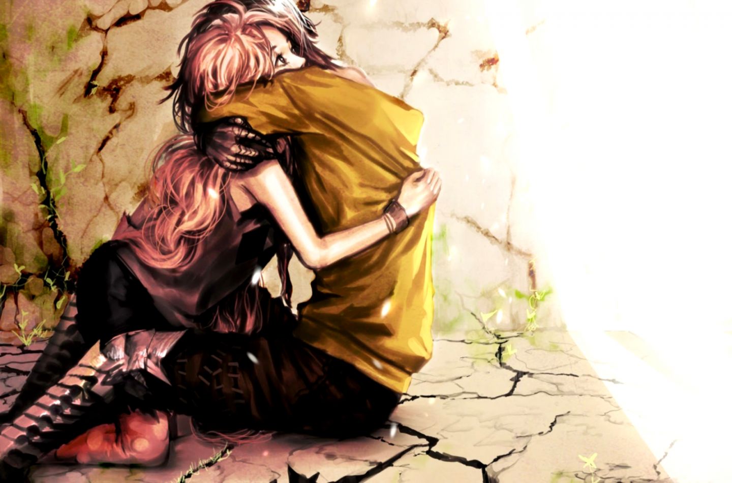 Anime Couple Girl Boy Hug Hd Wallpaper Desktop Pc Background - Anime Wallpaper Couple Hd - HD Wallpaper 