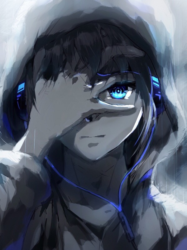 Anime Boy, Hoodie, Blue Eyes, Headphones, Painting - If I Killed Someone For You - HD Wallpaper 