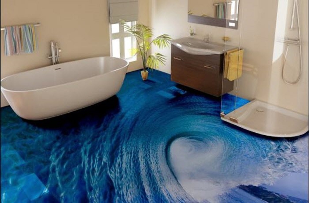 Simple 3d Epoxy Flooring For Bathroom Floor Designs - Epoxy Flooring - HD Wallpaper 